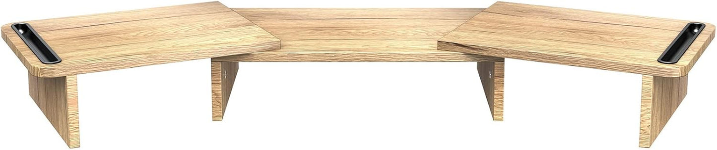 Dual Monitor Stand, Wood Monitor Stand with Adjustable Length and Angle, Computer Monitor Stand for Desk, 3 Shelf Monitor Riser, Desktop Organizer for PC, Computer, Laptop (Oak)
